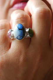 Lavender Turquoise, Pink Tourmaline And Peridot Cloister Ring