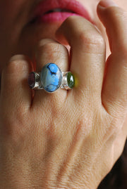 Lavender Turquoise, Pink Tourmaline And Peridot Cloister Ring