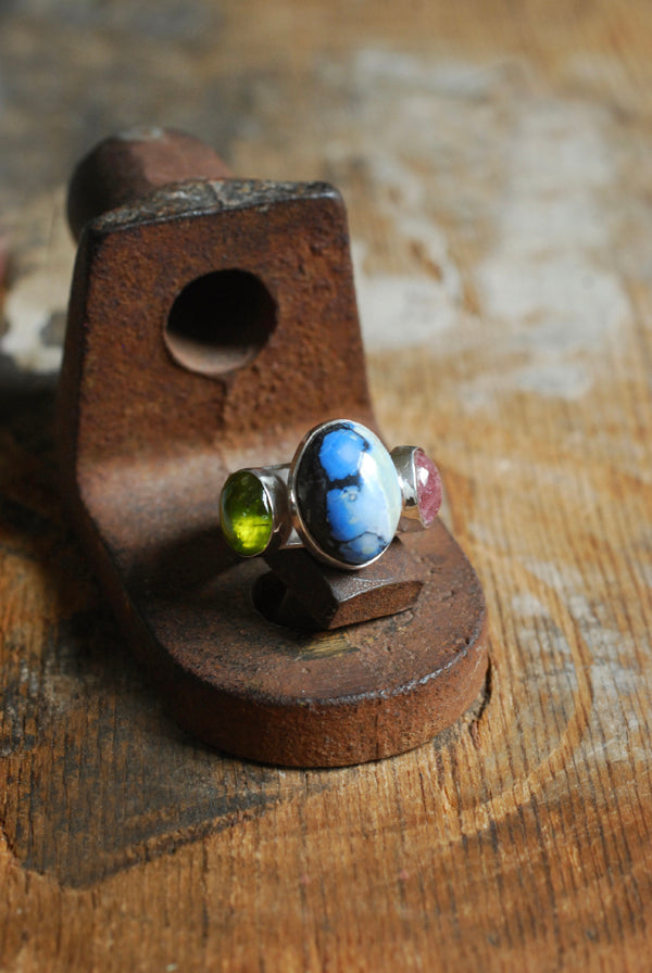 Lavender Turquoise, Pink Tourmaline And Peridot Cloister Ring