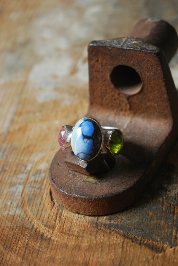 Lavender Turquoise, Pink Tourmaline And Peridot Cloister Ring