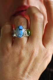 Lavender Turquoise, Pink Tourmaline And Peridot Cloister Ring