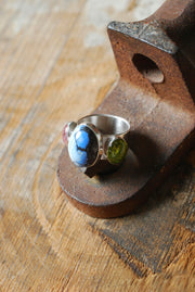 Lavender Turquoise, Pink Tourmaline And Peridot Cloister Ring