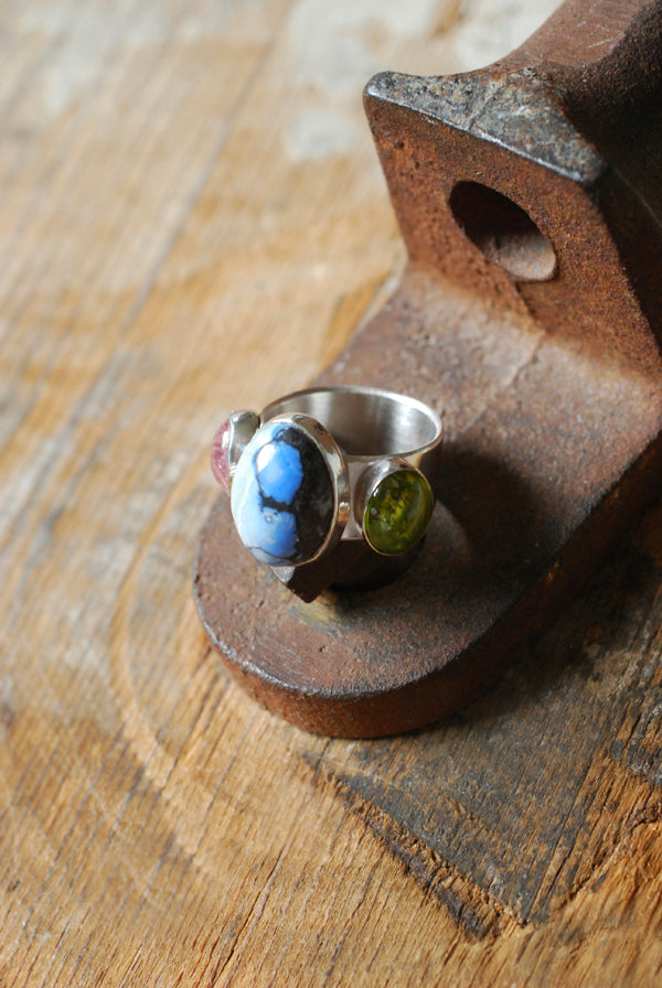 Lavender Turquoise, Pink Tourmaline And Peridot Cloister Ring