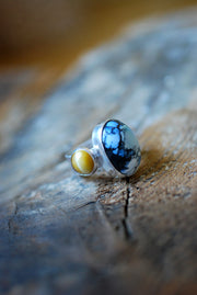 Sun And Sky Cloister Ring Golden Hills Turquoise And Cats Eye Chrysoberyl