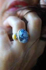 Sun And Sky Cloister Ring Golden Hills Turquoise And Cats Eye Chrysoberyl