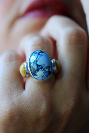 Sun And Sky Cloister Ring Golden Hills Turquoise And Cats Eye Chrysoberyl