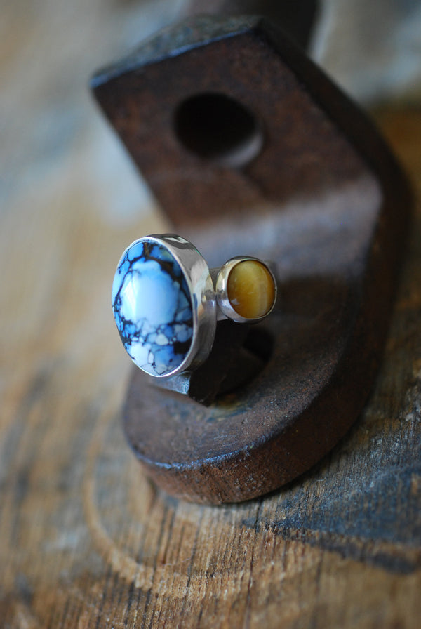 Sun And Sky Cloister Ring Golden Hills Turquoise And Cats Eye Chrysoberyl