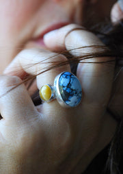 Sun And Sky Cloister Ring Golden Hills Turquoise And Cats Eye Chrysoberyl