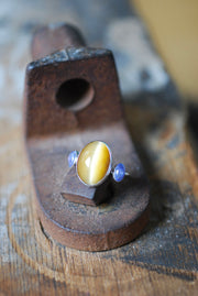 Golden Pixie Ring Gold Catseye and Tanzanite