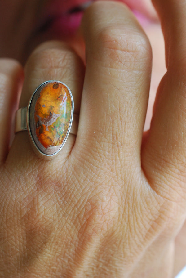 Inner Light Ring Raw Orange Green Rainbow Fire Opal