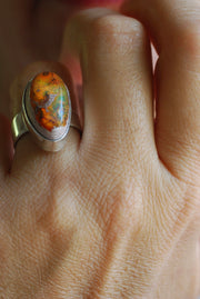 Inner Light Ring Raw Orange Green Rainbow Fire Opal