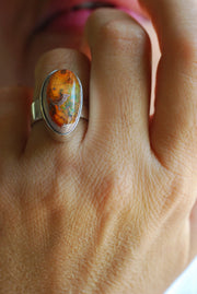 Inner Light Ring Raw Orange Green Rainbow Fire Opal