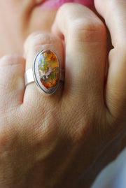 Inner Light Ring Raw Orange Green Rainbow Fire Opal