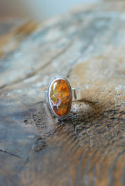 Inner Light Ring Raw Orange Green Rainbow Fire Opal