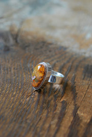 Inner Light Ring Raw Orange Green Rainbow Fire Opal