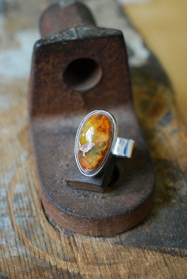 Inner Light Ring Raw Orange Green Rainbow Fire Opal