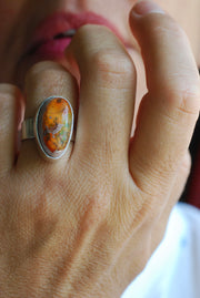 Inner Light Ring Raw Orange Green Rainbow Fire Opal