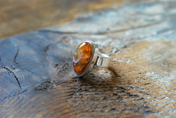 Inner Light Ring Raw Orange Green Rainbow Fire Opal