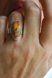 Inner Light Ring Raw Orange Green Rainbow Fire Opal