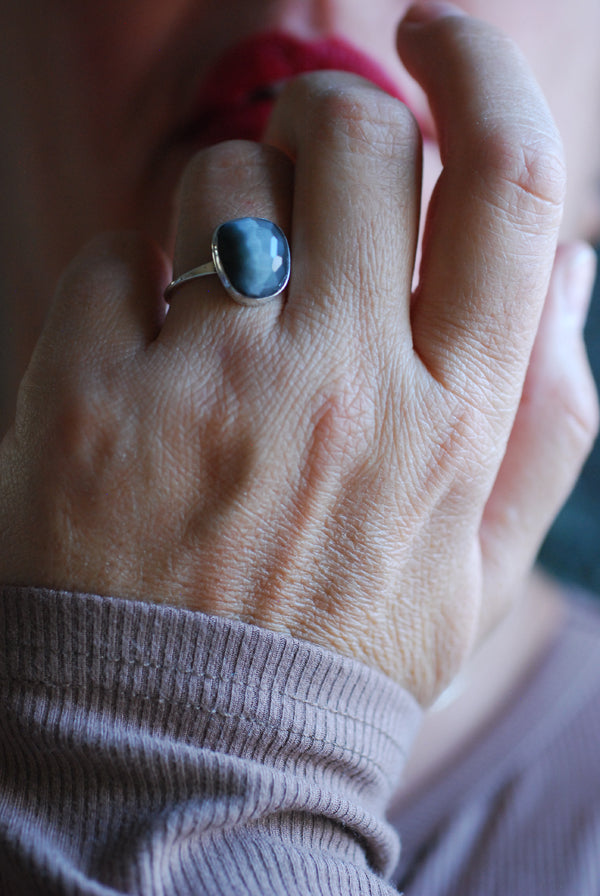 Silver Solstice Ring Natural Brazilian Cats Eye