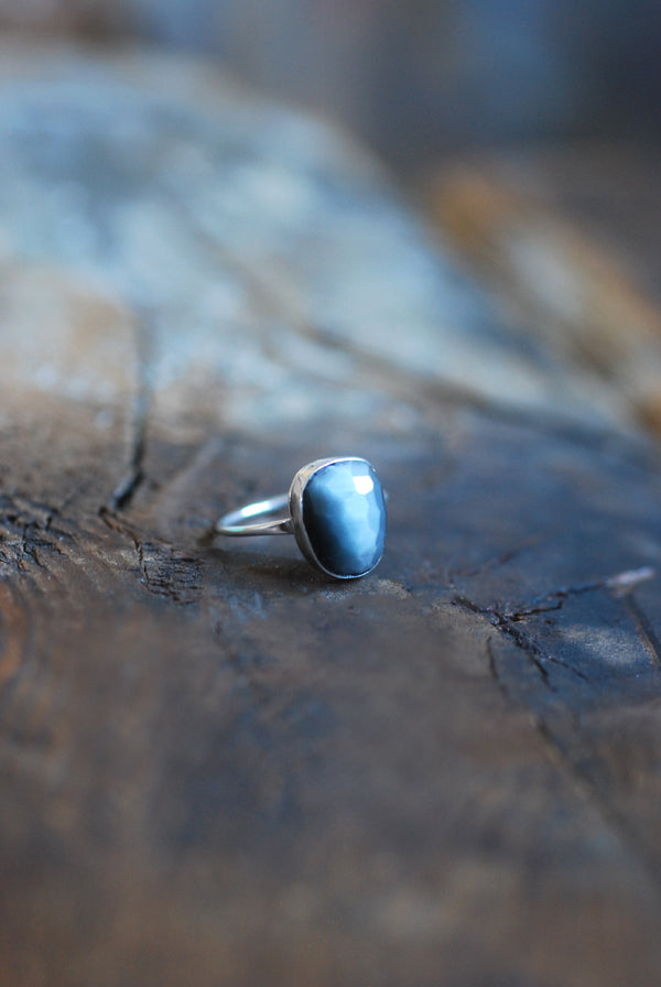 Silver Solstice Ring Natural Brazilian Cats Eye