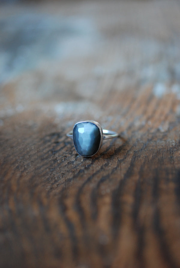 Silver Solstice Ring Natural Brazilian Cats Eye