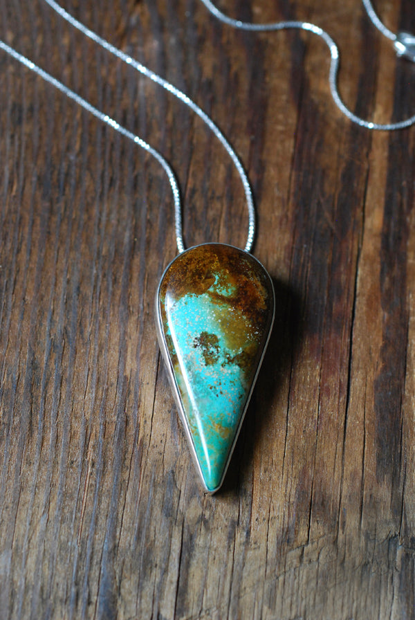 Kingman Turquoise Tear Drop Pendant Golden Matrix