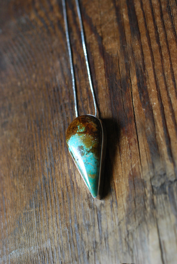 Kingman Turquoise Tear Drop Pendant Golden Matrix