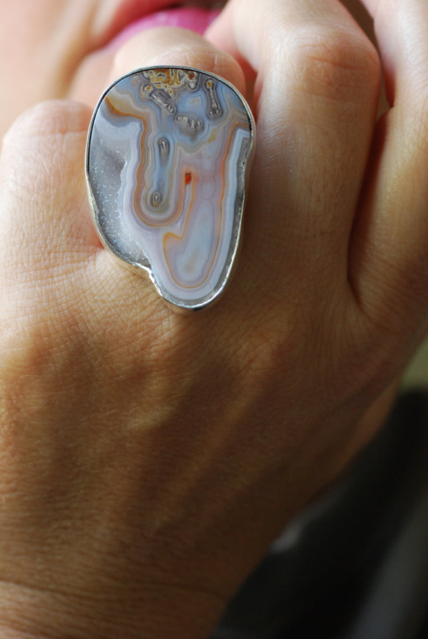 Purity Ring Drusy Lavender Stalactite Collector's Agate Natural Crystal