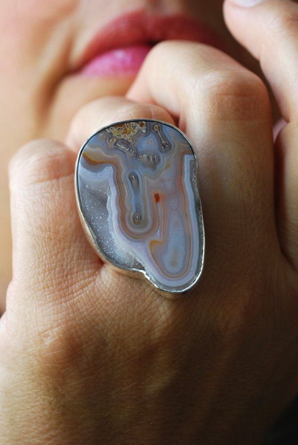 Purity Ring Drusy Lavender Stalactite Collector's Agate Natural Crystal