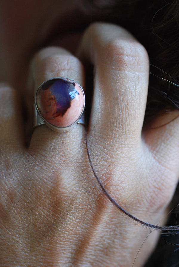 Lavender Blue Opal Ring Raw Fire Opal