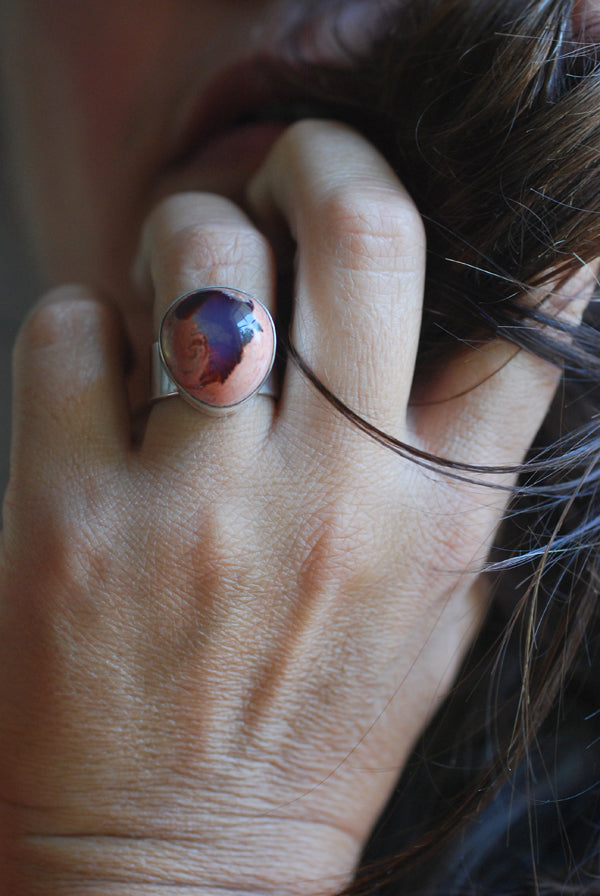 Lavender Blue Opal Ring Raw Fire Opal
