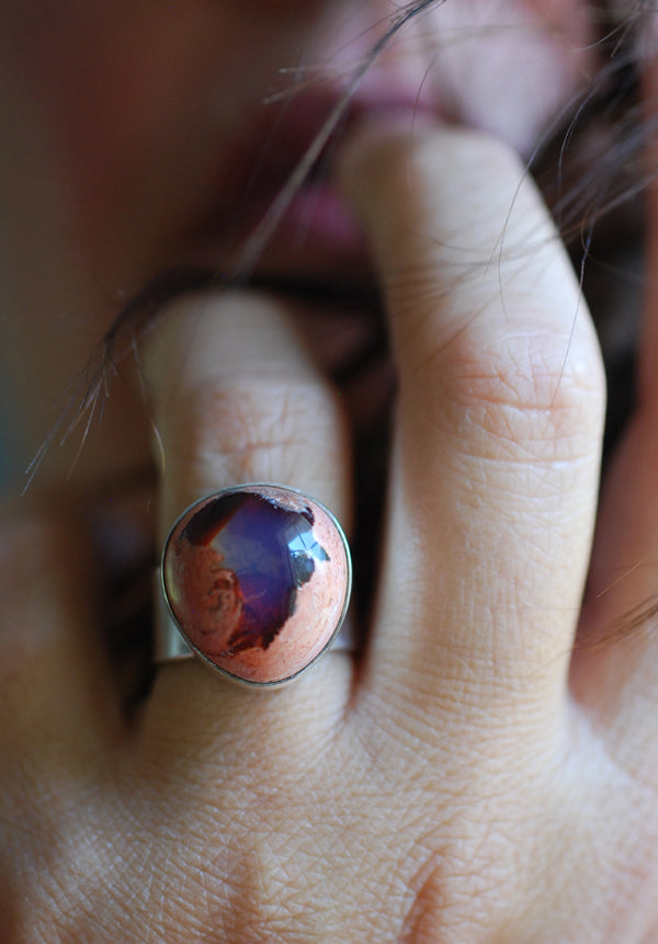 Lavender Blue Opal Ring Raw Fire Opal