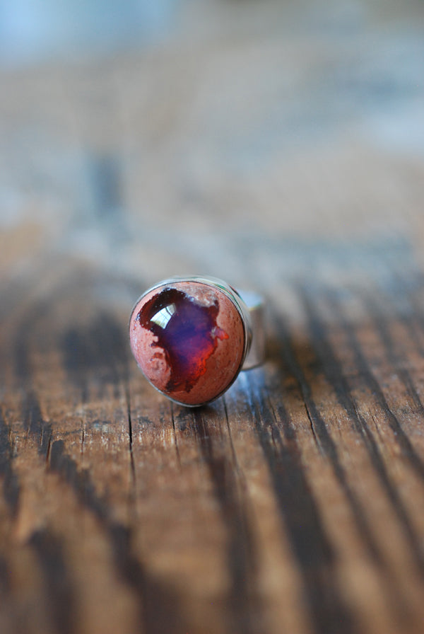 Lavender Blue Opal Ring Raw Fire Opal