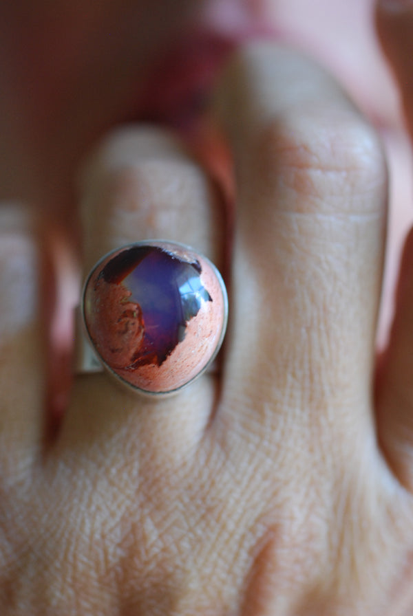 Lavender Blue Opal Ring Raw Fire Opal