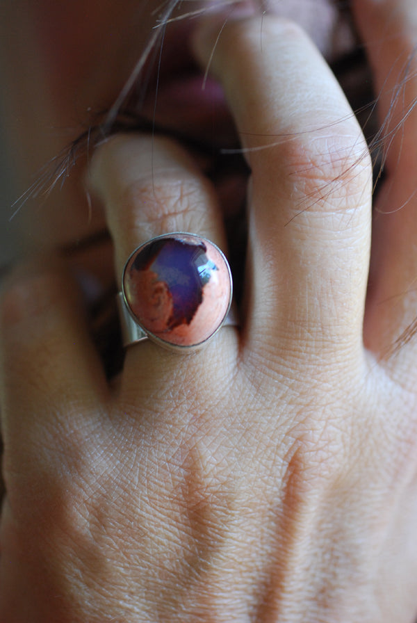 Lavender Blue Opal Ring Raw Fire Opal