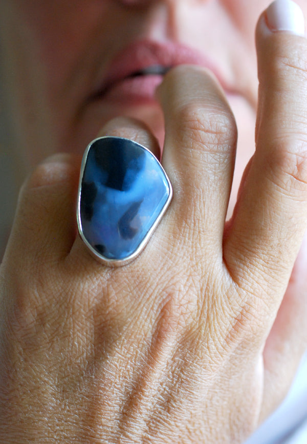 Black Lightning Ridge Fire Opal Ring