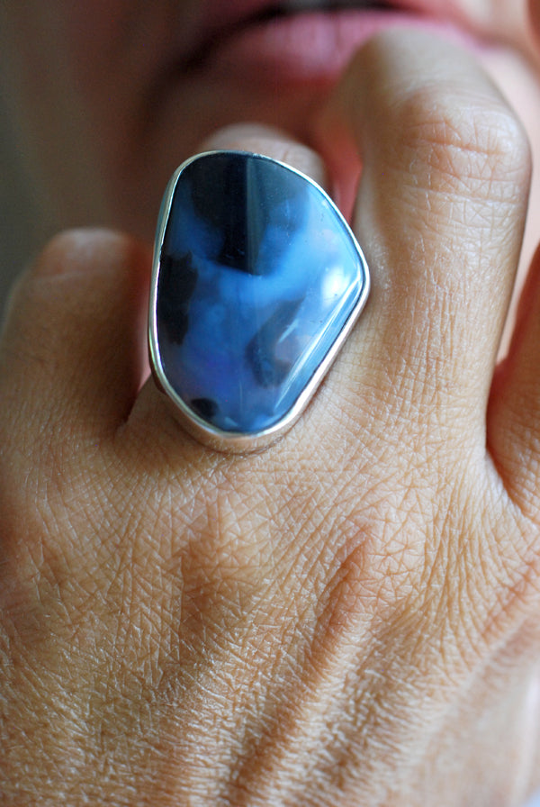 Black Lightning Ridge Fire Opal Ring
