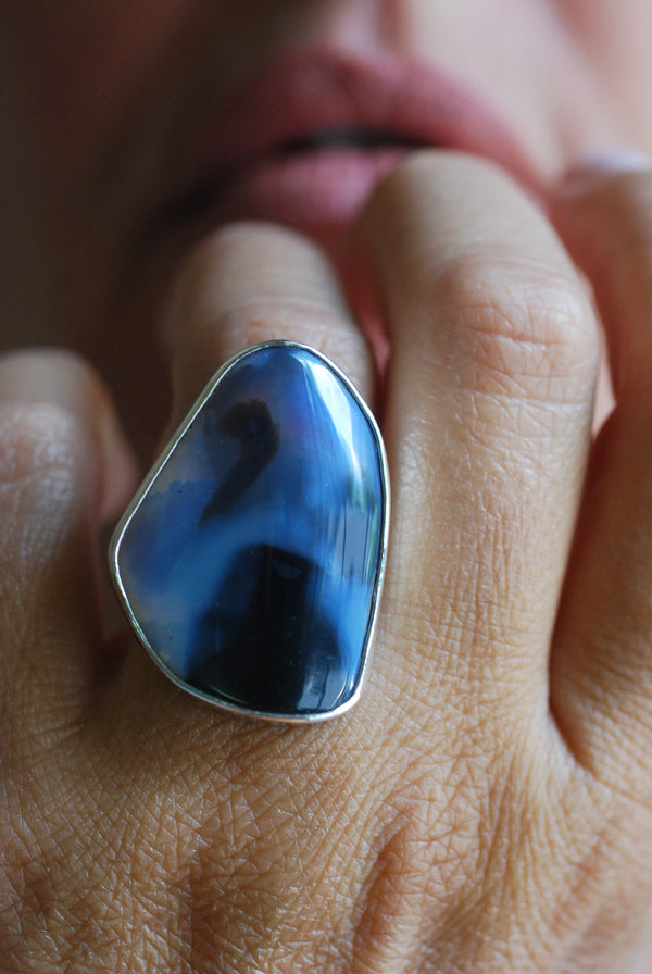 Black Lightning Ridge Fire Opal Ring