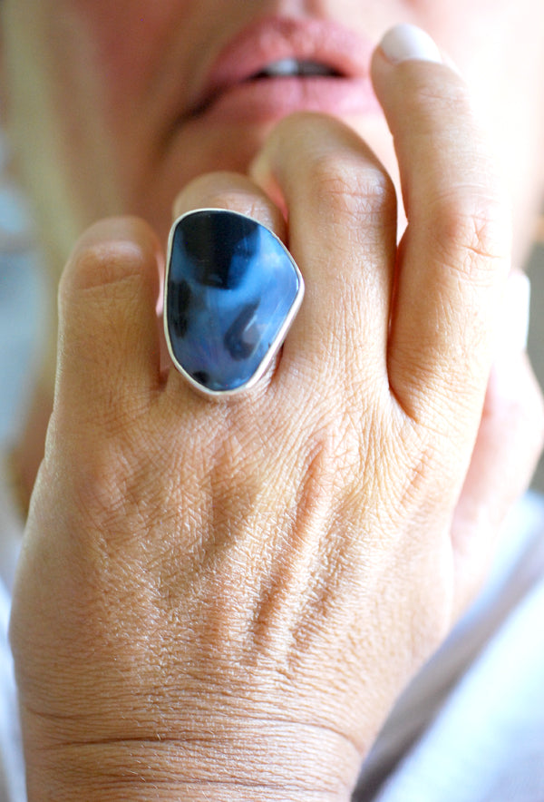 Black Lightning Ridge Fire Opal Ring