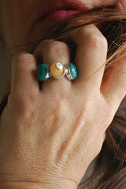 Dollybird Lucky Agate Eye And Chrysocolla Ring