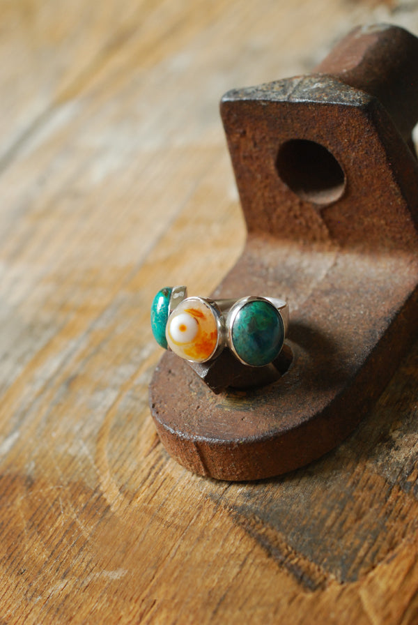 Dollybird Lucky Agate Eye And Chrysocolla Ring