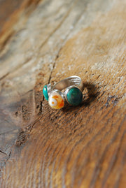 Dollybird Lucky Agate Eye And Chrysocolla Ring