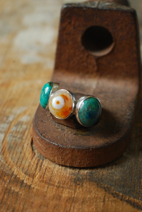 Dollybird Lucky Agate Eye And Chrysocolla Ring