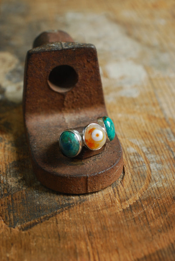 Dollybird Lucky Agate Eye And Chrysocolla Ring
