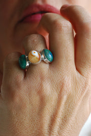 Dollybird Lucky Agate Eye And Chrysocolla Ring