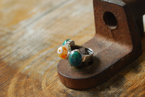 Dollybird Lucky Agate Eye And Chrysocolla Ring