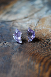 Sea Siren Gem Studs Hand Carved Amethyst Shells