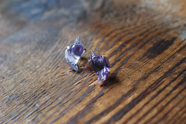 Sea Siren Gem Studs Hand Carved Amethyst Shells