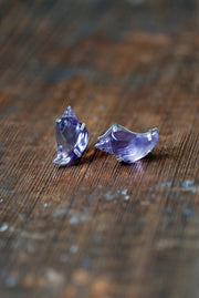 Sea Siren Gem Studs Hand Carved Amethyst Shells